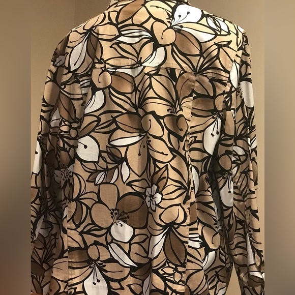Alfred Dunner brown white black collared button-down jacket floral design SZ.16w - Picture 3 of 12